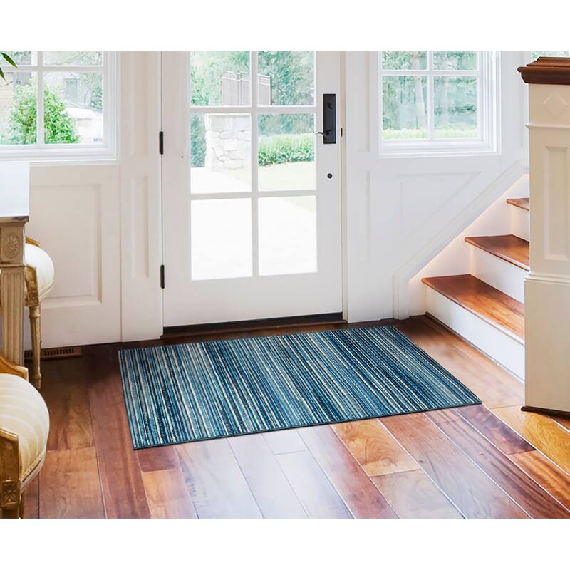 Liora Manne Marina Stripes Indoor/ Outdoor Area Rug - 2'7" x 4'3" - China Blue