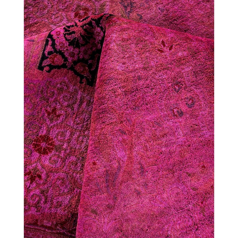 Overton Hand Knotted Wool Vintage Inspired Modern Contemporary Overdyed Pink Area Rug - 9' 10" x 11' 6"