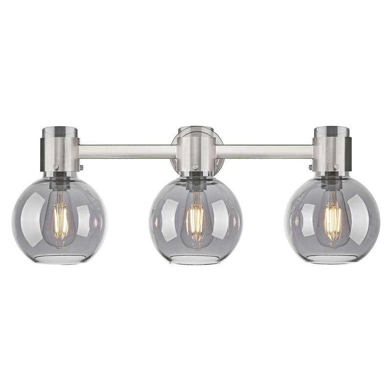 Innovations Lighting Downtown Urban - Lawton Sphere - 3 Light 24" Wall-Mounted Bath Vanity Light - Brushed Satin Nickel, Light Smoke