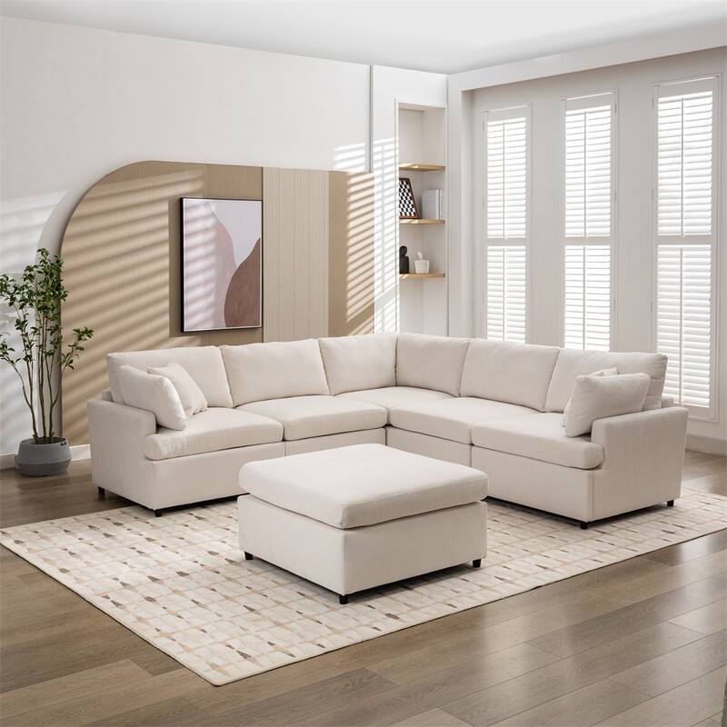 Modern Large U-Shape Sectional Sofa, with Removable Ottomans(6-Seater)