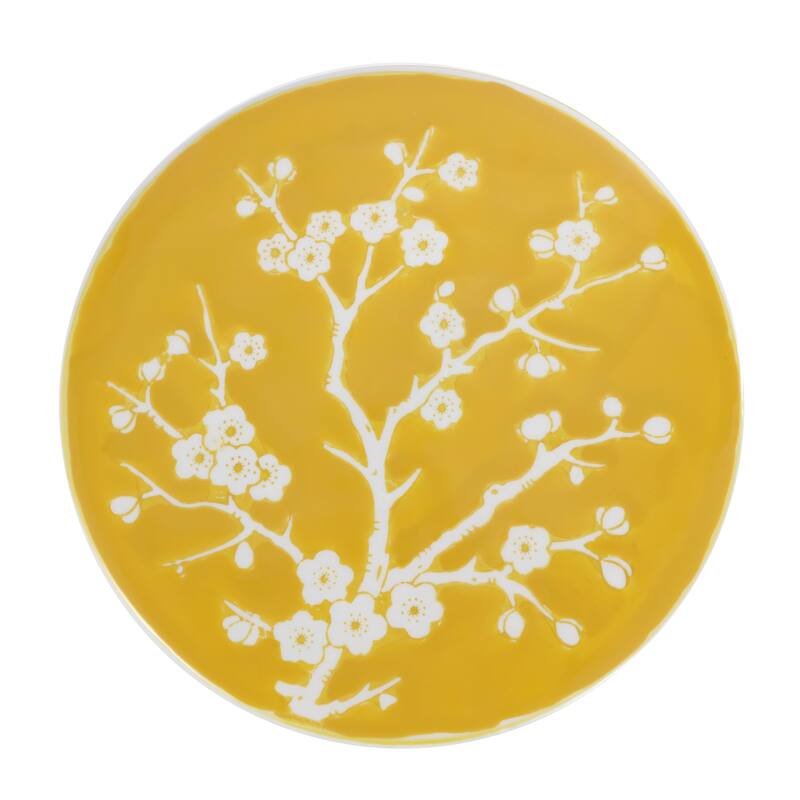 Cherry Blossom 17.7" Ceramic Garden Stool, Navy/White by JONATHAN Y
