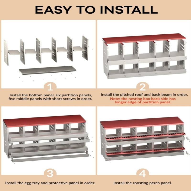10-Compartment Chicken Nest Box with Egg Collection Tray and 10 Fake Training Eggs Red