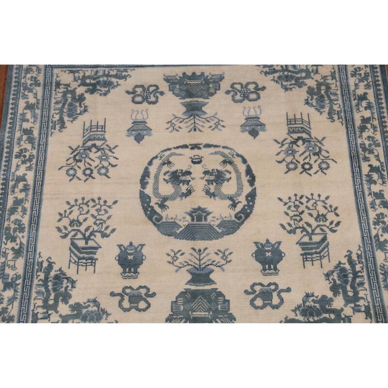 Art Deco Indian Square Rug Hand-Knotted Wool Carpet - 8'1" x 7'11"