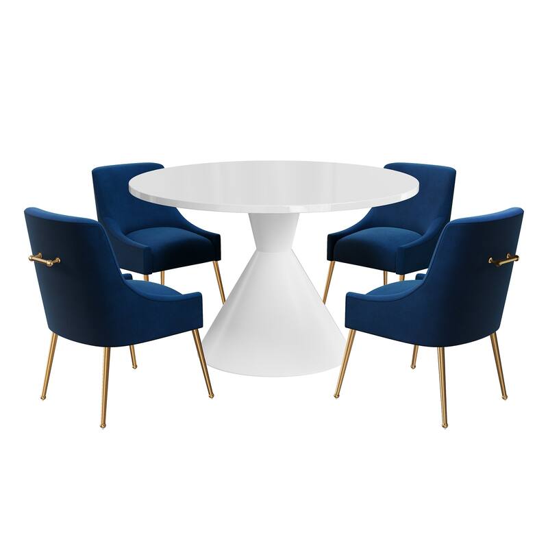 48" Light Luxury White High Gloss Large Countertop Dining Table with Velvet Dining Chair Set