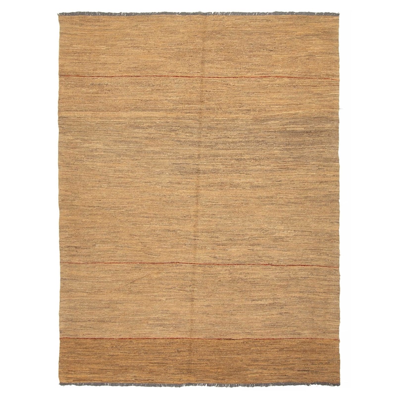 ECARPETGALLERY Flat-Weave Natural Tan Wool Tapestry Kilim - 5'7 x 7'7 - Tan - 5'7 x 7'7