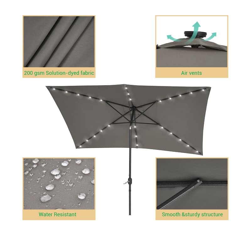 LIVOOSUN Patio LED 10 x 6.5Ft Market Umbrella Aluminum/Steel Outdoor Table Rectangle Umbrella with Tilt