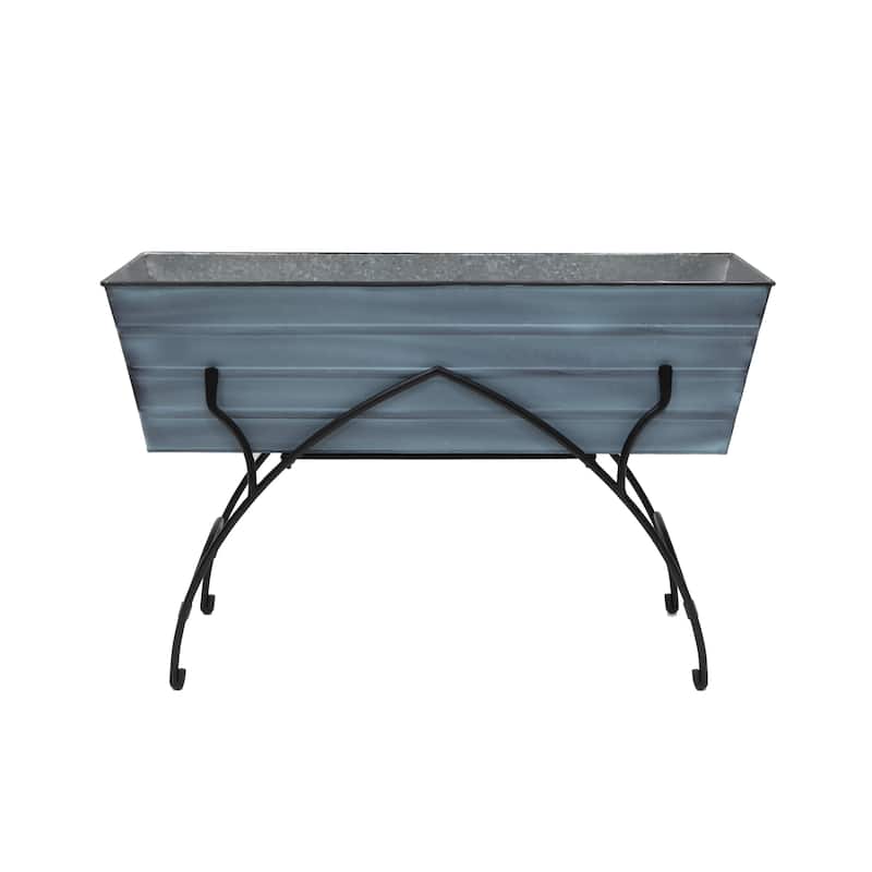 Achla Designs 35.25"L Rectangular Galvanized Steel Indoor Outdoor Large Flower Box w/Black Wrought Iron Bella Stand