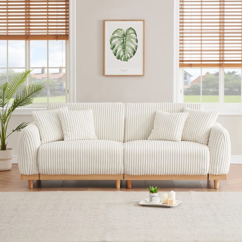 85" Modern Corduroy Loaf Sofa with Four Throw Pillows
