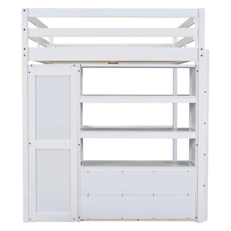 Roomfitters Full Loft Bed with Wardrobe, Study Desk, Side Shelves and Spacious Sleep Area