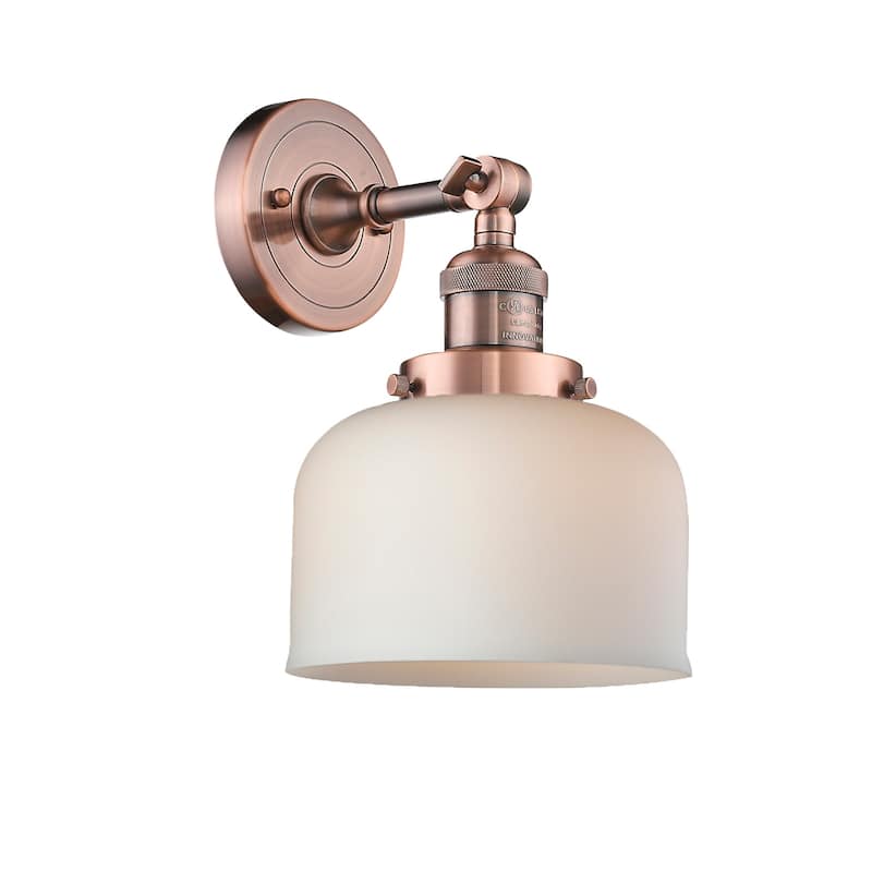 Innovations Lighting Large Bell Single Light 12" Tall Bathroom Sconce - Antique Copper / Matte White Cased