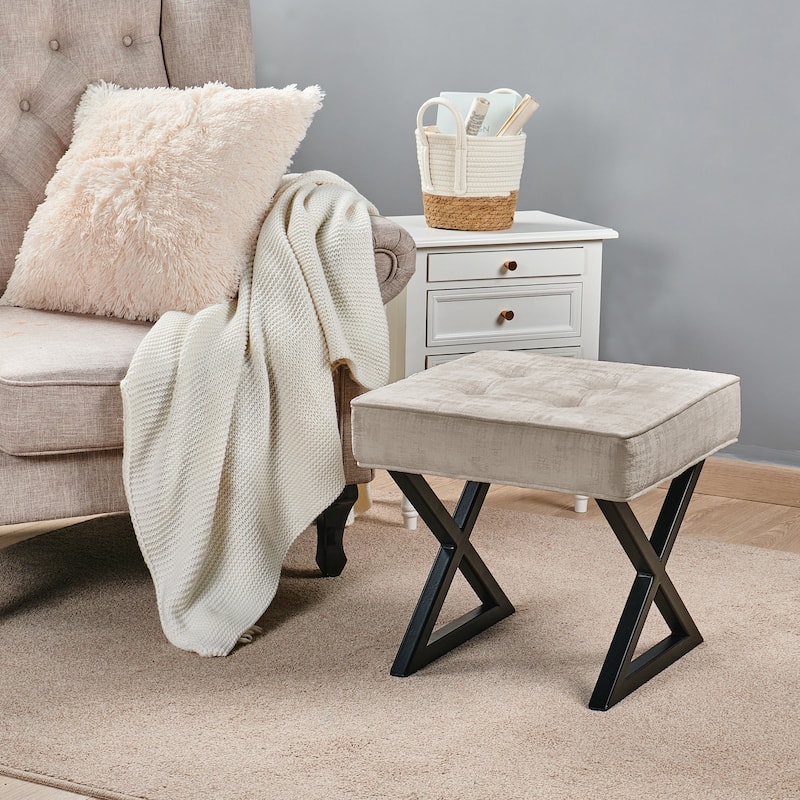 Textured Velvet Ottoman Vanity Stool 18"X18"X17"