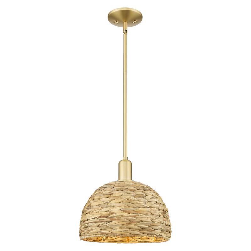 Innovations Lighting Endless Possibilities Arcadia - Woven Rattan - 1 Light 12" Stem Hung Mini Pendant - Satin Gold