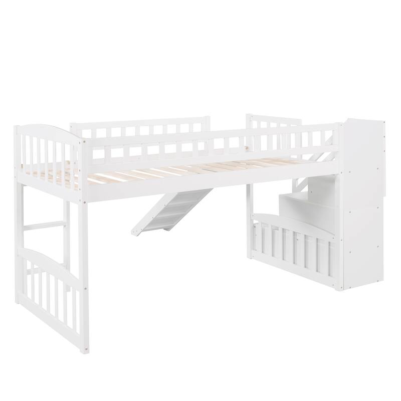 Twin Pine Loft Bed with Convertible Slide and Drawers