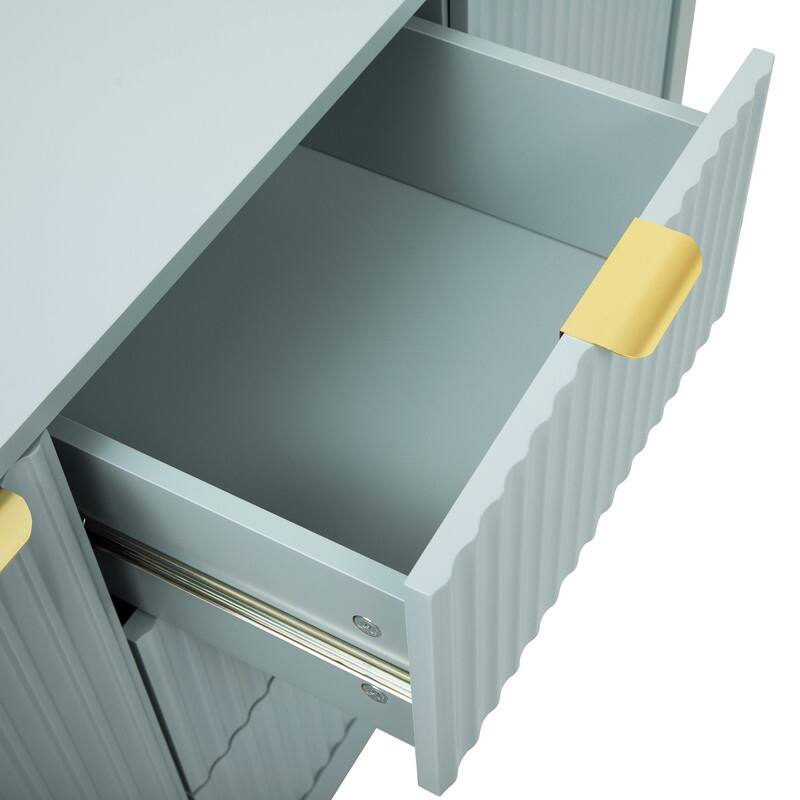 Entryway Buffet Cabinet with Wave 2-Door and 3 Drawers, Adjustable Shelves for Stylish Storage