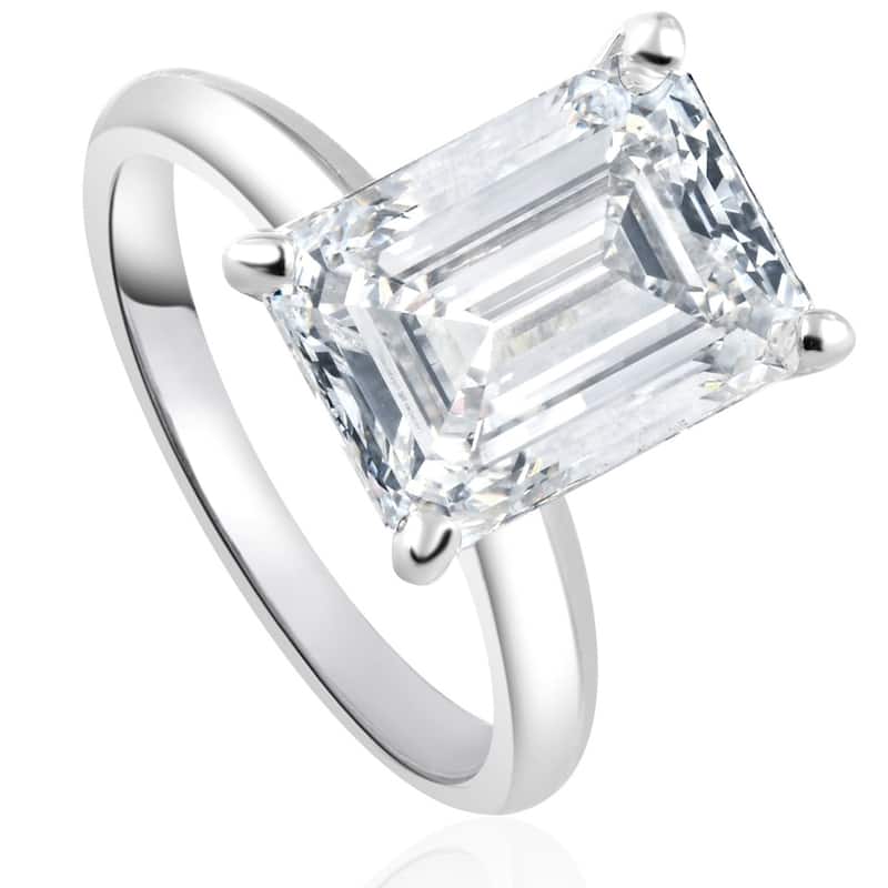 4Ct Emerald Cut Certified Diamond Engagement Ring White Gold Lab Grown