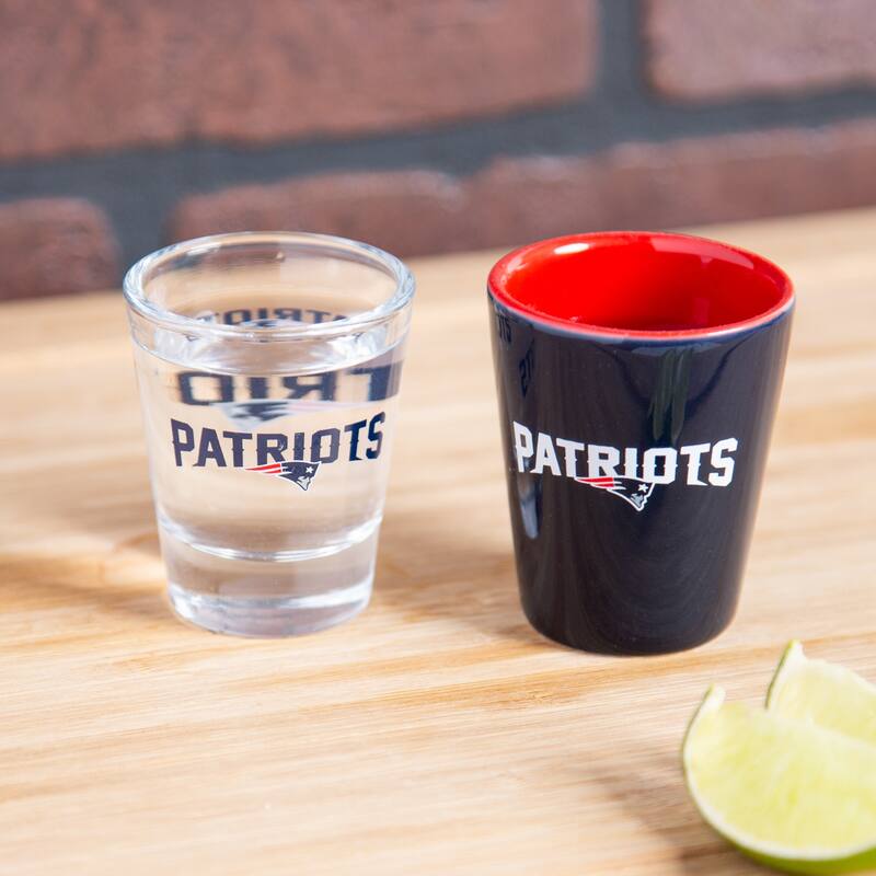 4-Piece Ceramic and Glass 2 oz. Shot Glass Set, New England Patriots