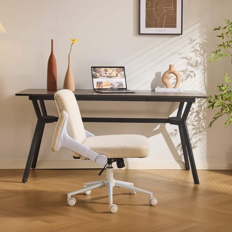 Chenille Swivel Chair With Adjustable Flip-Up Arms For Cross-Legged