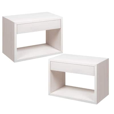 Floating Nightstand set of 2 - White Solid Birch Nightstand with a Drawer