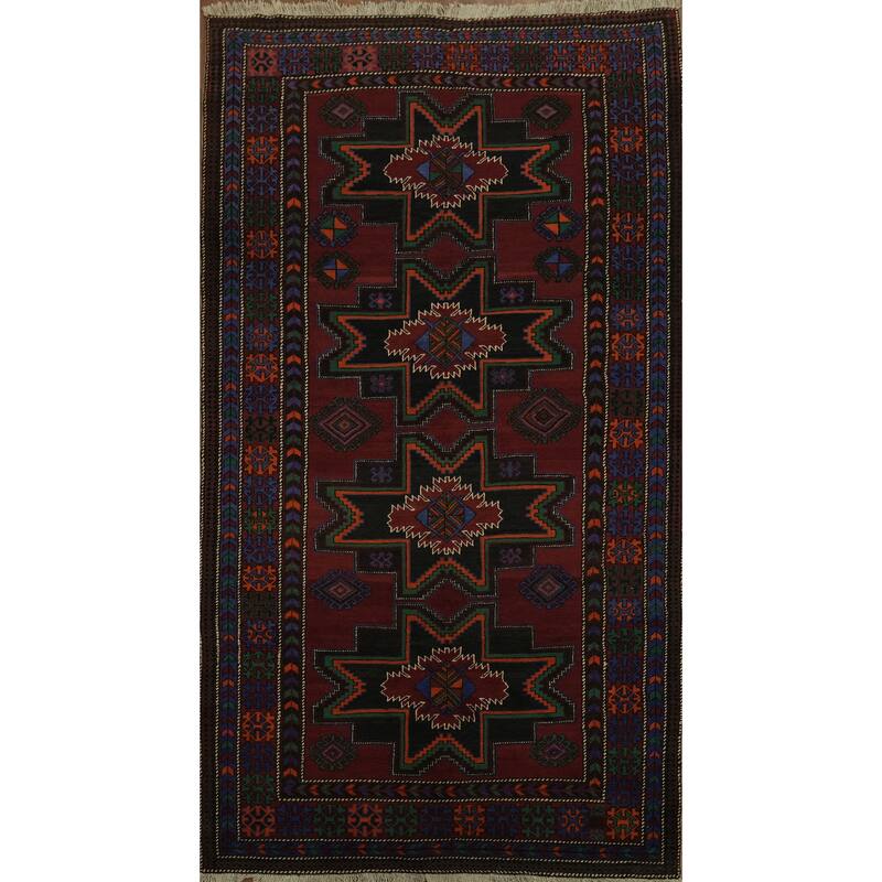 Hand Knotted Oriental 100% Wool Carpet Traditional Tribal Red Kazak Area Rug - 9' 9'' X 5' 2''