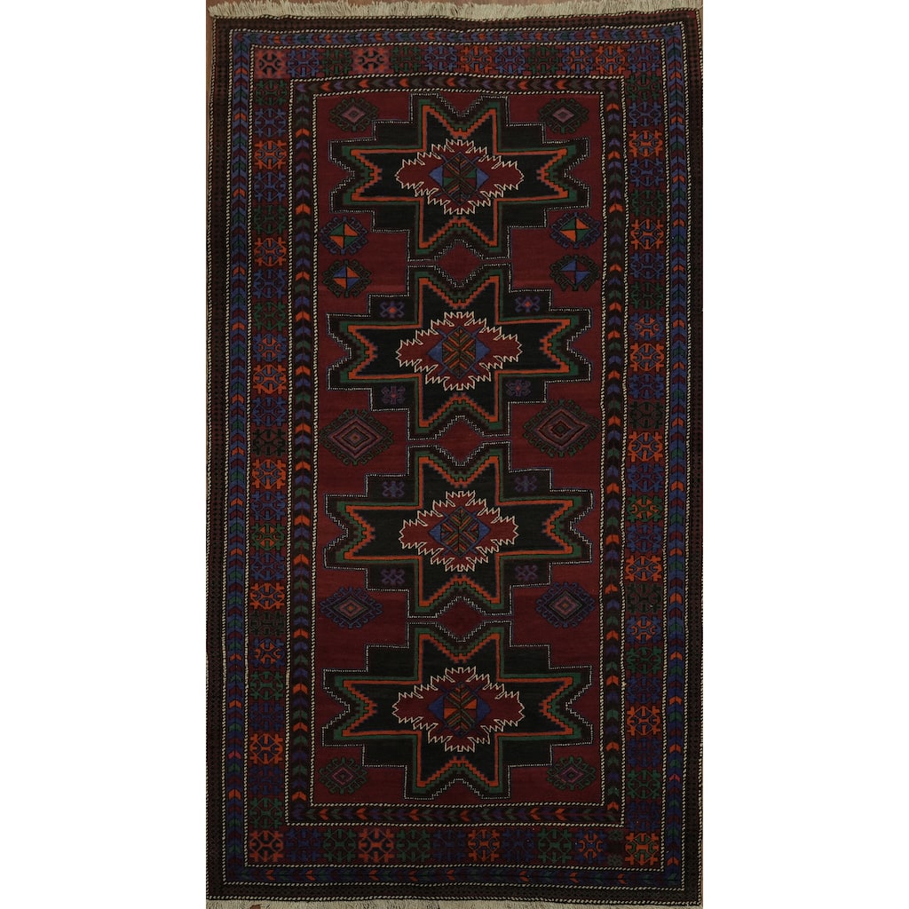 Hand Knotted Oriental 100% Wool Carpet Traditional Tribal Red Kazak Area Rug - 9' 9'' X 5' 2''