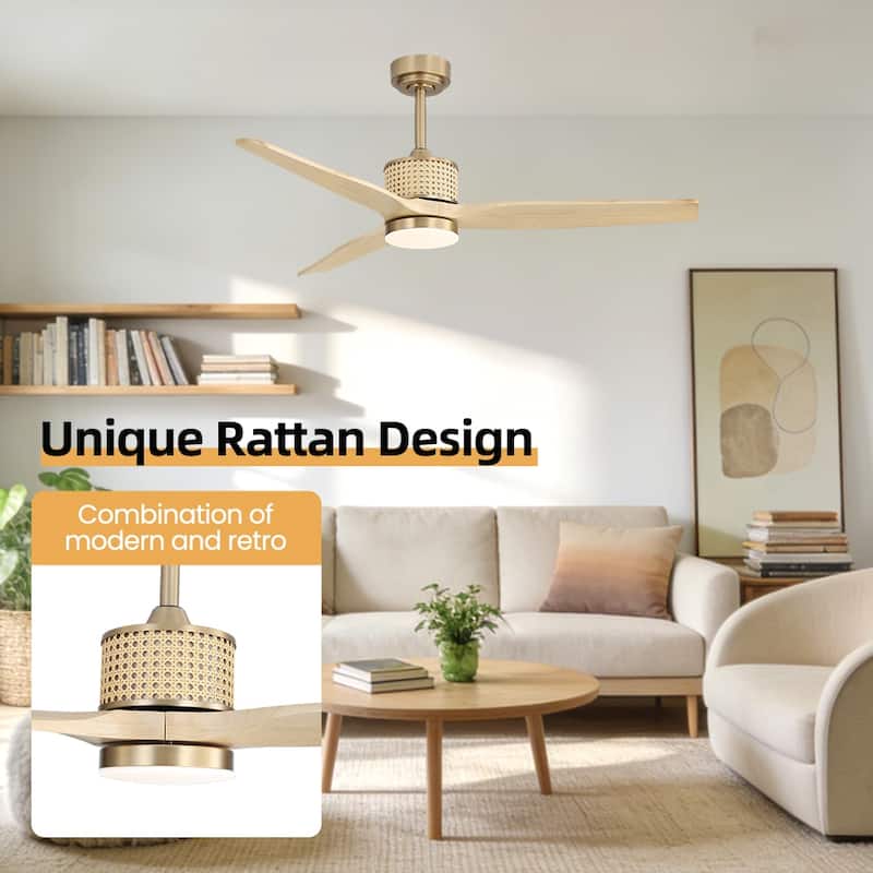 MLiAN 52 In. 3 Solid Wood Indoor Ceiling Fan with Light Kit - 52"