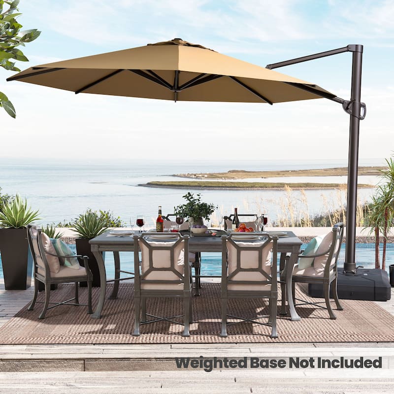 Crestlive Products 11.5ft Round Cantilever Patio Umbrella with 7-position Adjustment and 360-degree Rotation - Tan