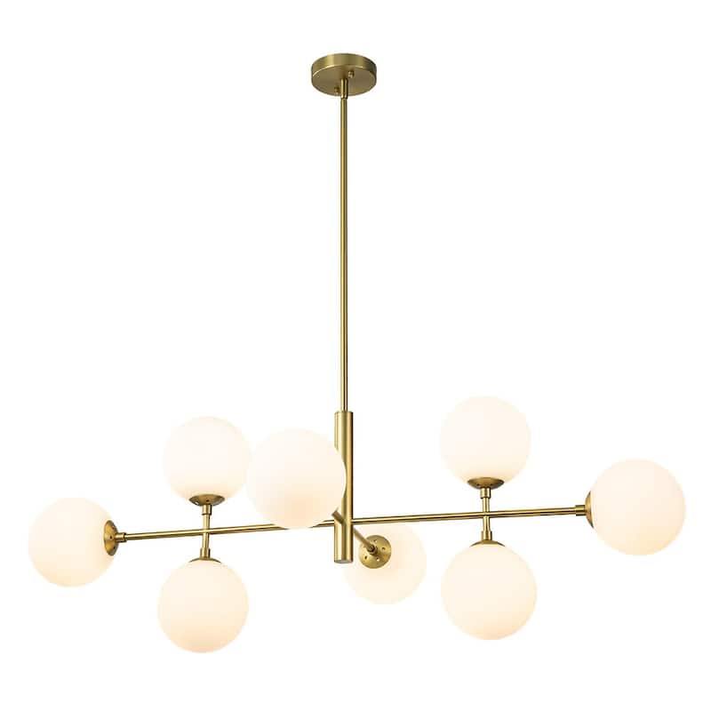 Mid-Century 8-Light Opal Glass Globe Sputnik Island Chandelier