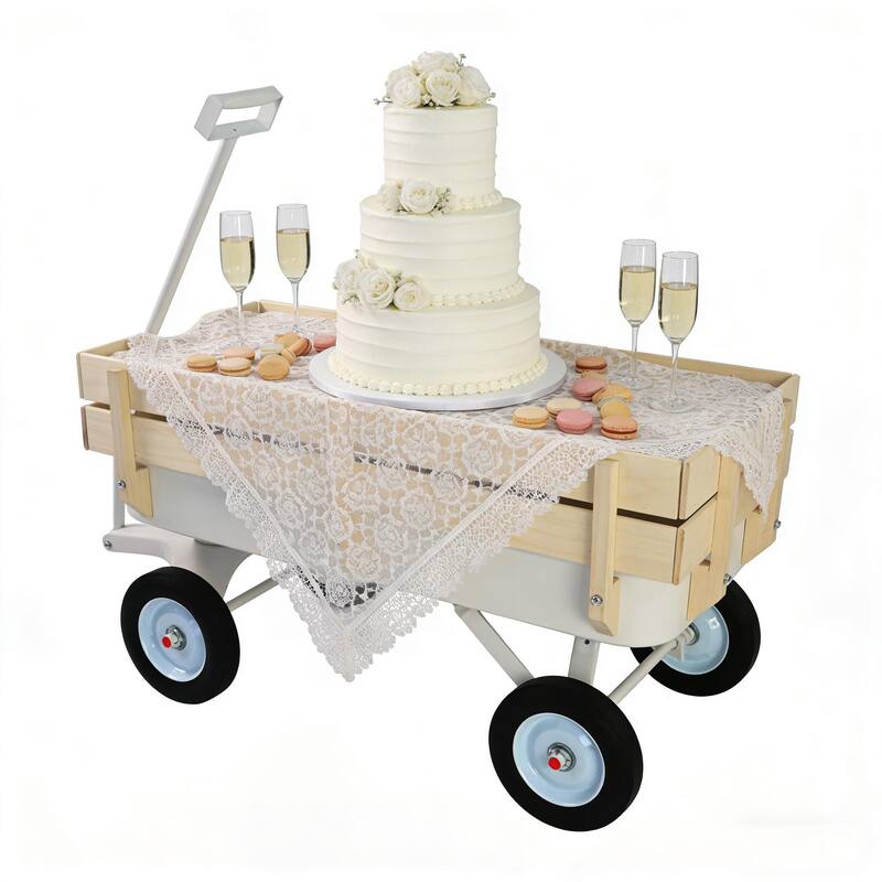 All-Terrain Outdoor Garden Carriage - Wooden Railings & Solid Tires, 176lb Capacity