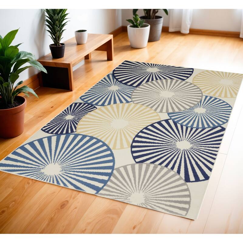 Lubet Power Loomed Geometric Modern Area Rug By HomeRoots - 69' X '45' X '0.5 - Oxford Blue - Rectangle