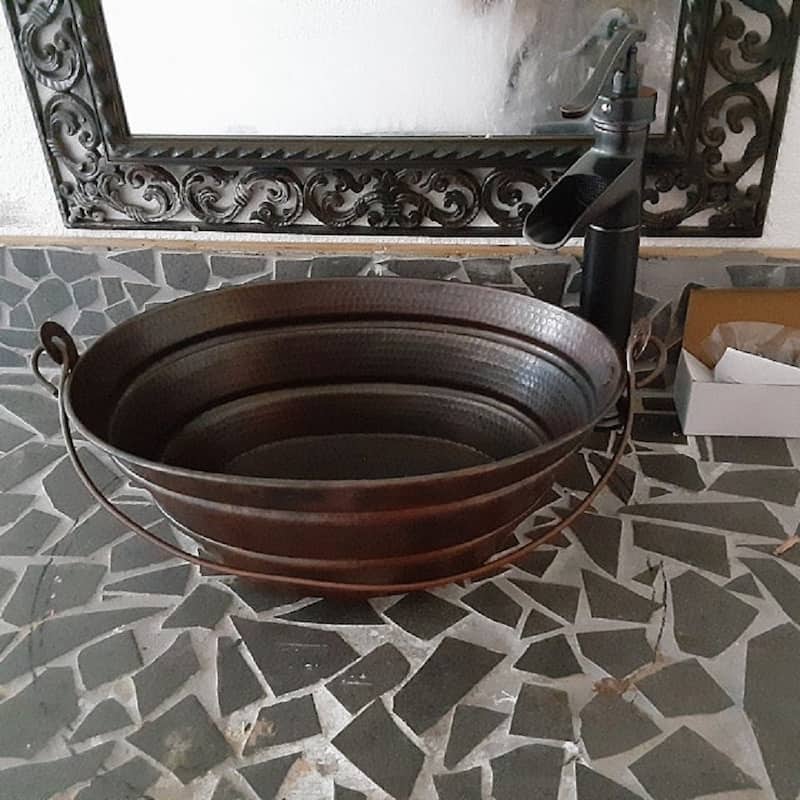 16" Oval Farmhouse Copper Vessel BUCKET Bathroom Sink by SimplyCopper - 16" X 12" X 6"
