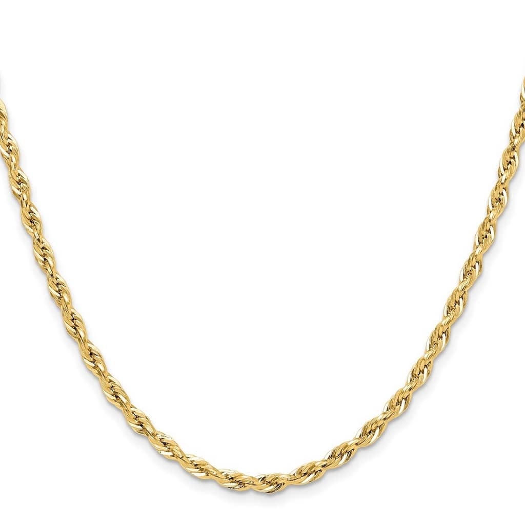 Curata 10k Yellow Gold 3.5mm Semi Solid Rope Chain Necklace For Men (Lobster)