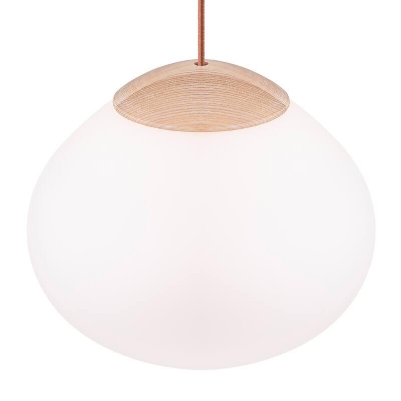Modern Wood Pendant Light with White Glass Shade Kitchen Fixture - Dia.12.5-in