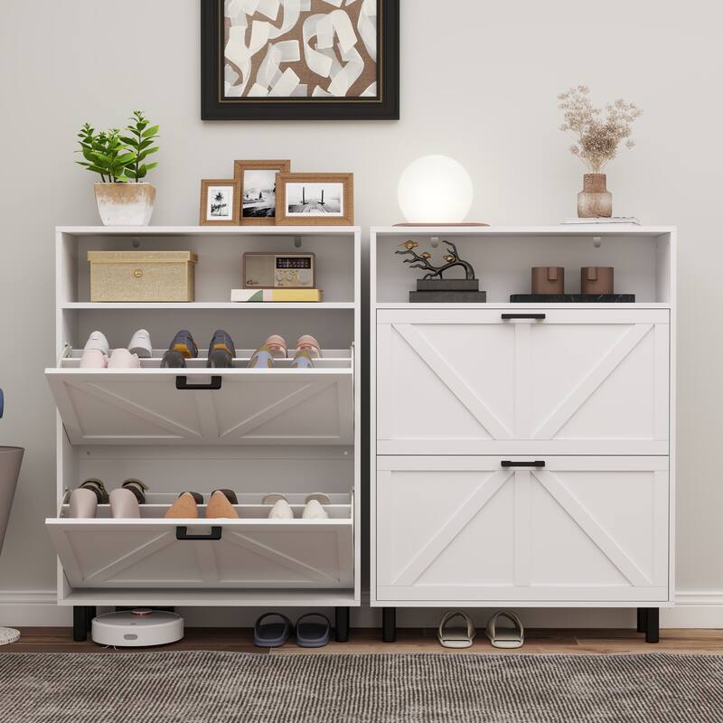 GDFStudio - Charlotte Farmhouse Shoe Storage Cabinet with Barn Door Elegance and Smart Organization