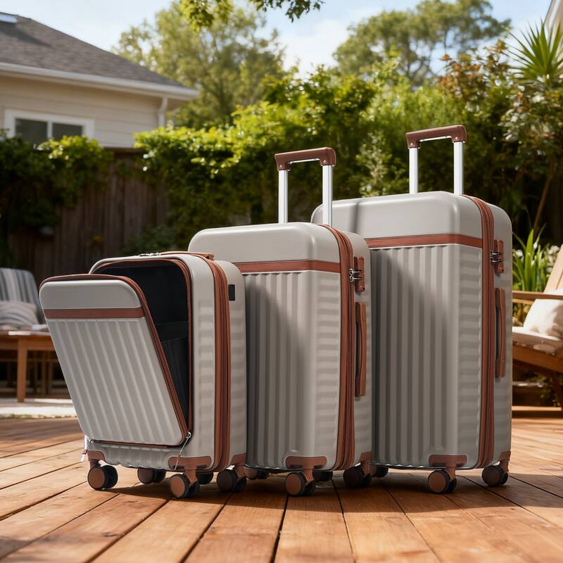 Luggage Set of 3, 20inch with USB Port, front opening design Airline Certified Carry on Luggage, ABS Hard Shell Luggage