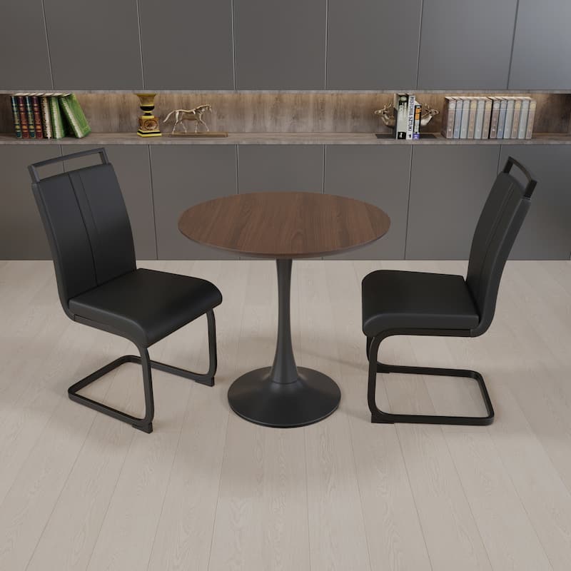 Modern 3-Piece Dining Set with MDF Round Table & 2 PU High Back C-shaped Tube Chairs