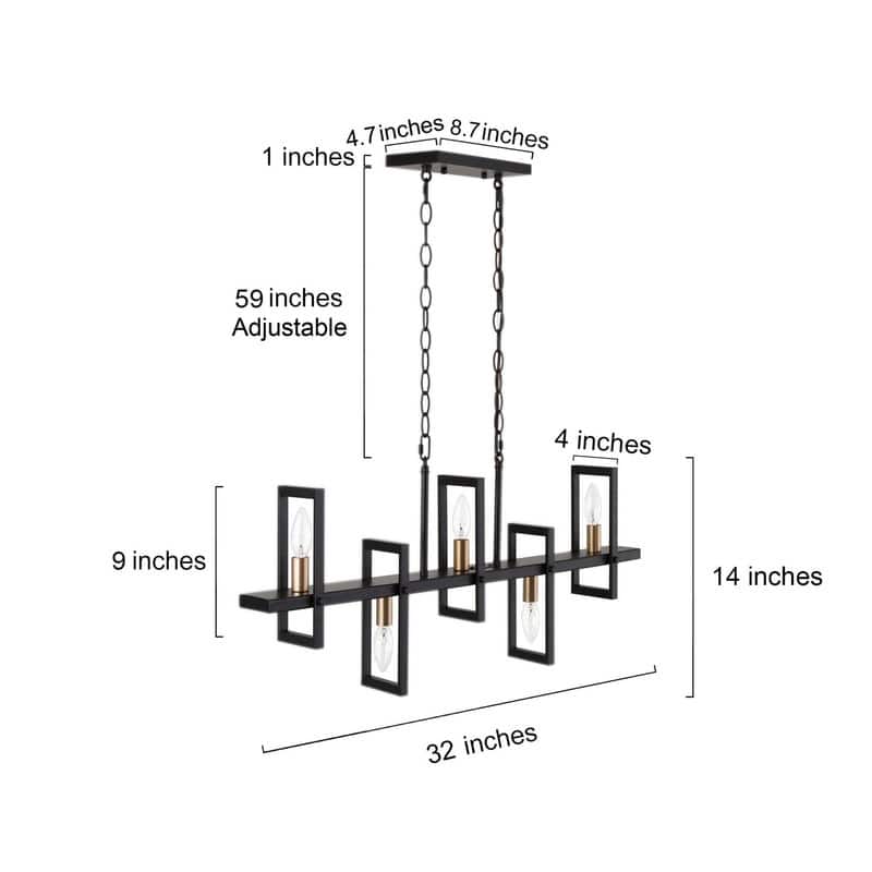 Tinka 32 Inches Modern Farmhouse Linear Black Chandelier 5-Light Geometric Kithen Island Pendant Lights Brass