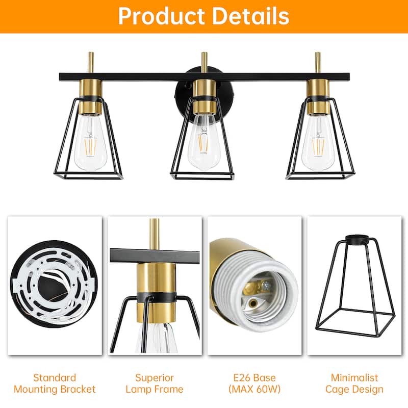 Dimmable Bathroom Vanity Light Over Mirror Wall Sconce for Bathroom - 3-Light