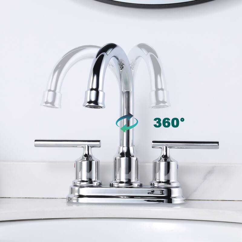 WOWOW 4 in. Centerset Double Handle Bathroom Faucet with Drain Kit Included