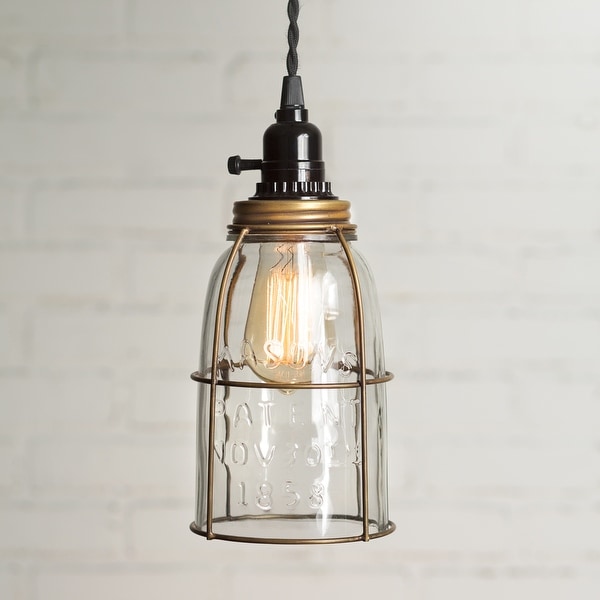 Half Gallon Caged Mason Jar Pendant Lamp - Antique Brass