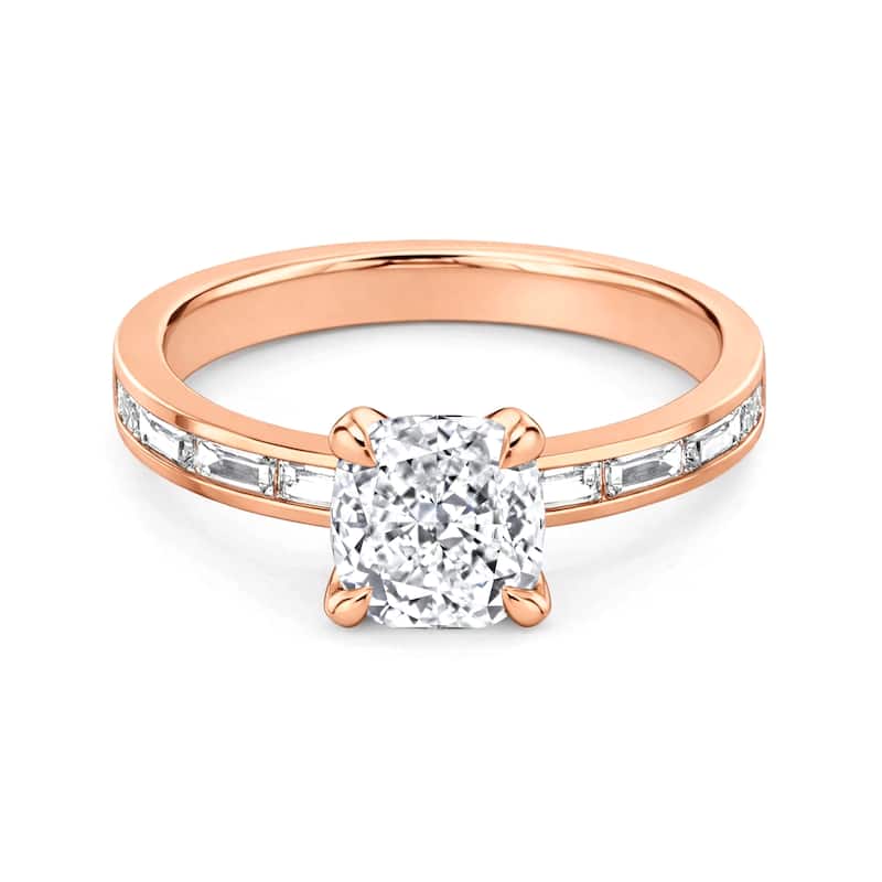 Auriya 14K Gold Baguette Channel Cushion Diamond Engagement Ring 1.00 - 5.00ct. tw. (F-G, VS) - 1.00 carats - 6 - Rose