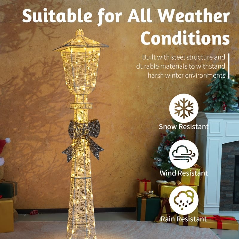 5FT Lighted Lamp Post, Pre-lit Holiday Decor with 110 Warm White LED Lights for Xmas Outdoor Decor Lighted Holiday Displays