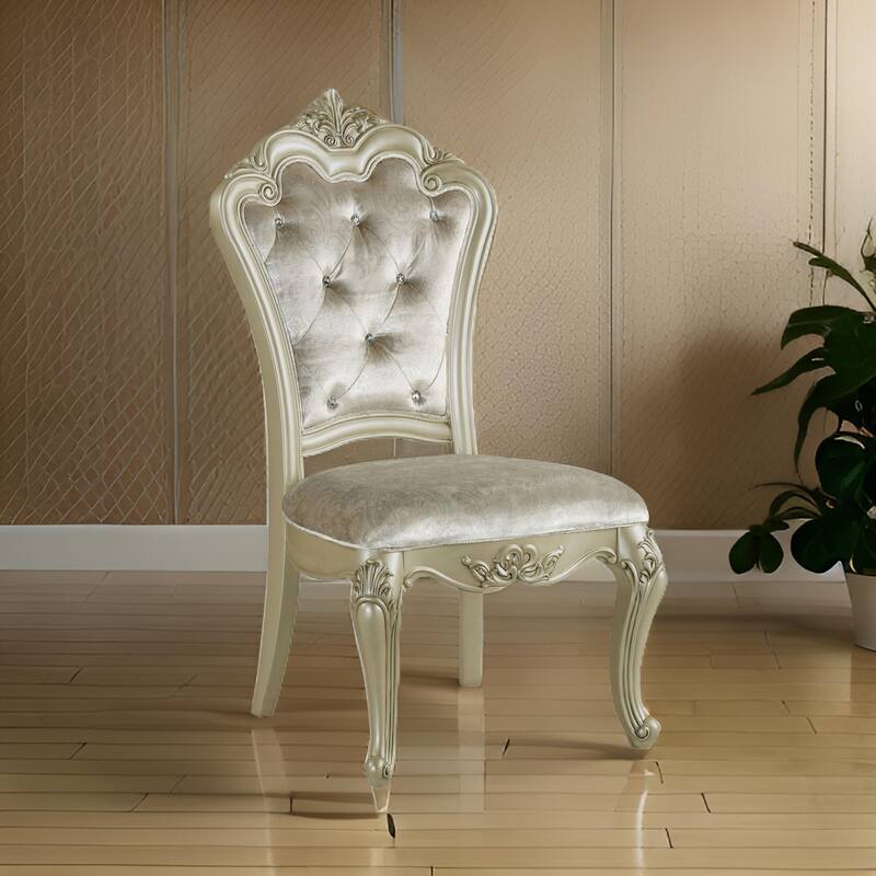 Siq 27 Inch Dining Side Chair Set of 2, Upholstered, Champagne Gold, Silver