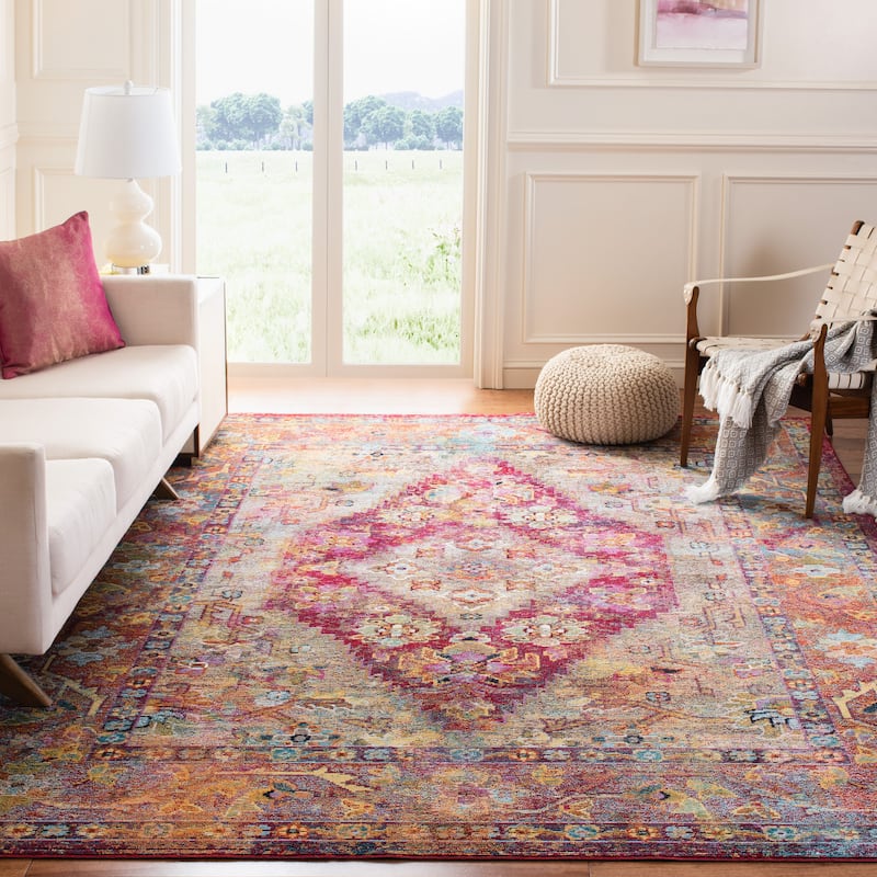 SAFAVIEH Crystal Gerty Vintage Boho Oriental Rug - 8' x 10' - Light Blue/Fuchsia