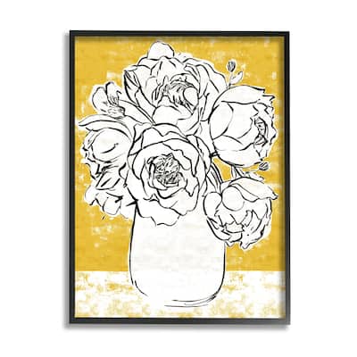 Stupell Peony Sketch Bouquet Contrasted Distressed Yellow Framed Giclee Texturized Art by Annie Warren