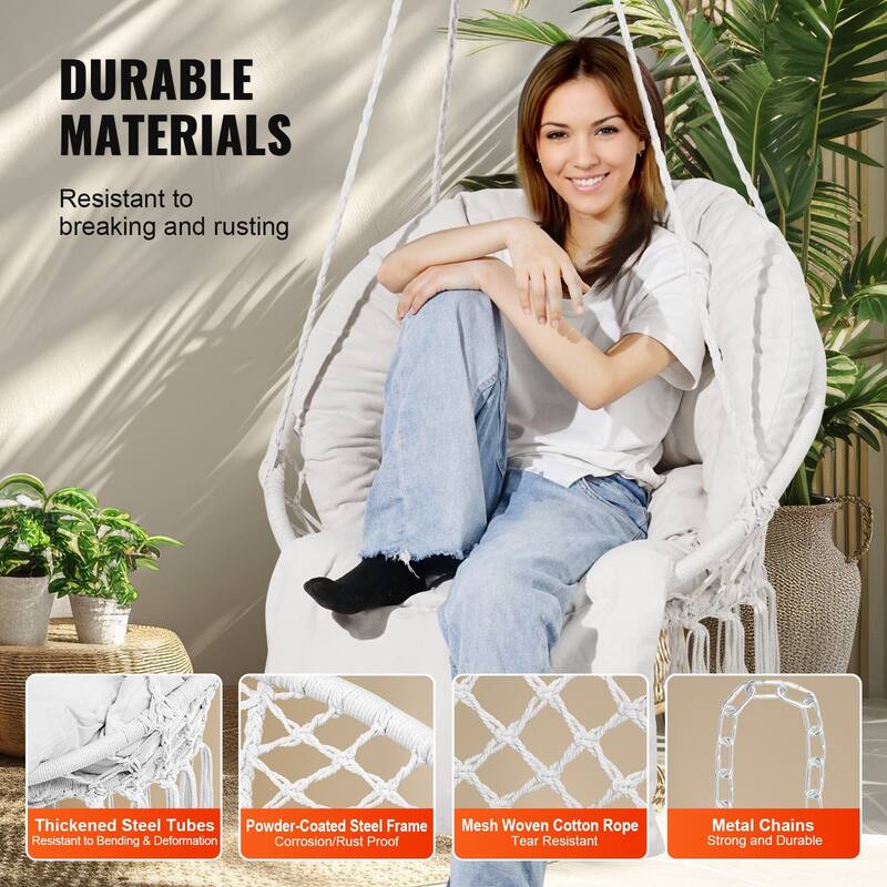 Hanging Hammock Chair with Cushion Macrame Swing for Indoor Outdoor Use - 31.5 x 24.6 x 31.5 Inch