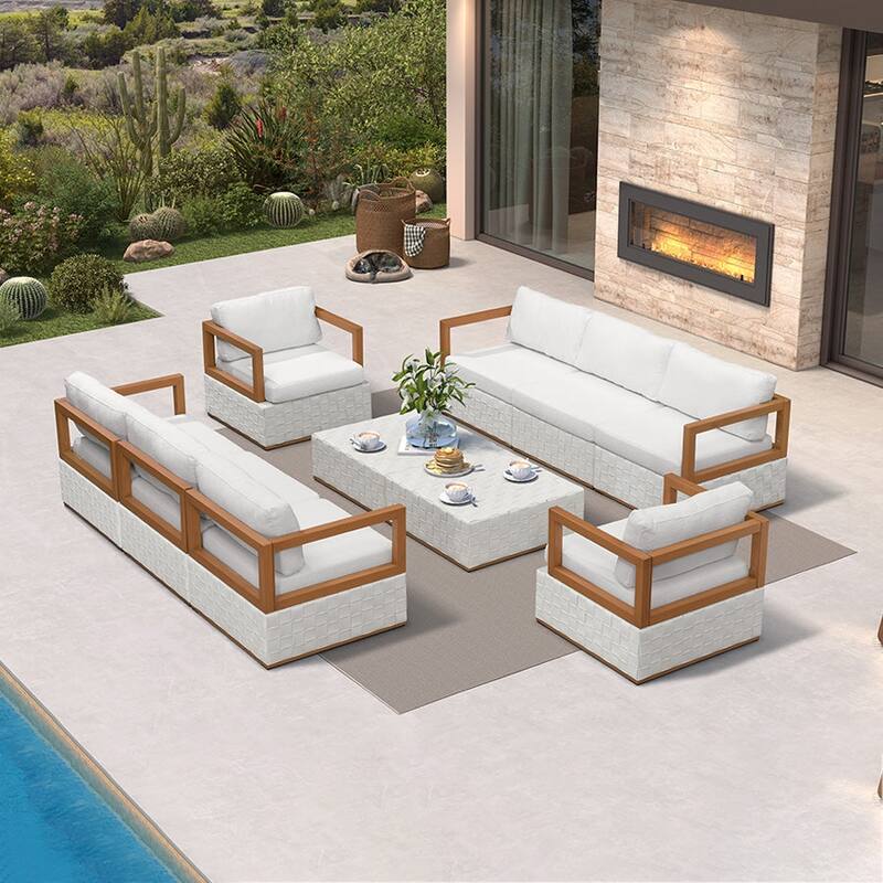 PURPLE LEAF GLFSF Outdoor sofas White Outdoor Couch for Yard Porch Deck Patio Conversation Sets - 8seats+2 Tables/Enclosed