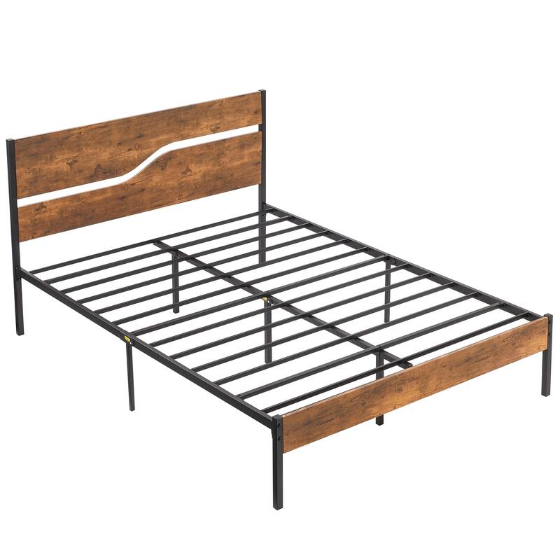 VECELO Beds Industrial Platform Bed Frame with Wood Headboard,Easy Set up