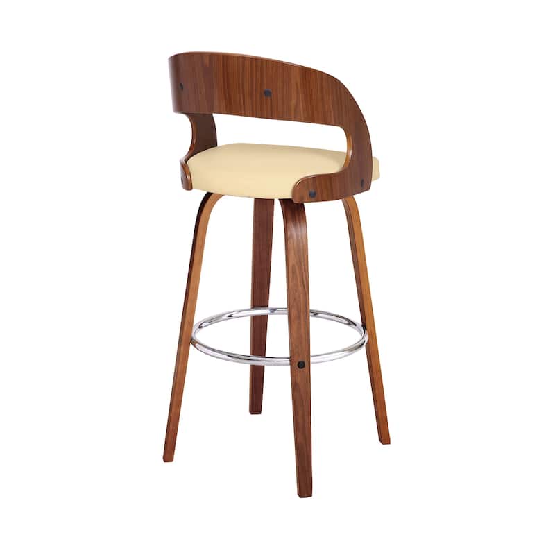 Shelly Mid-Century Swivel Bar Stool, Upholstered Counter Height Chair with Bentwood Legs