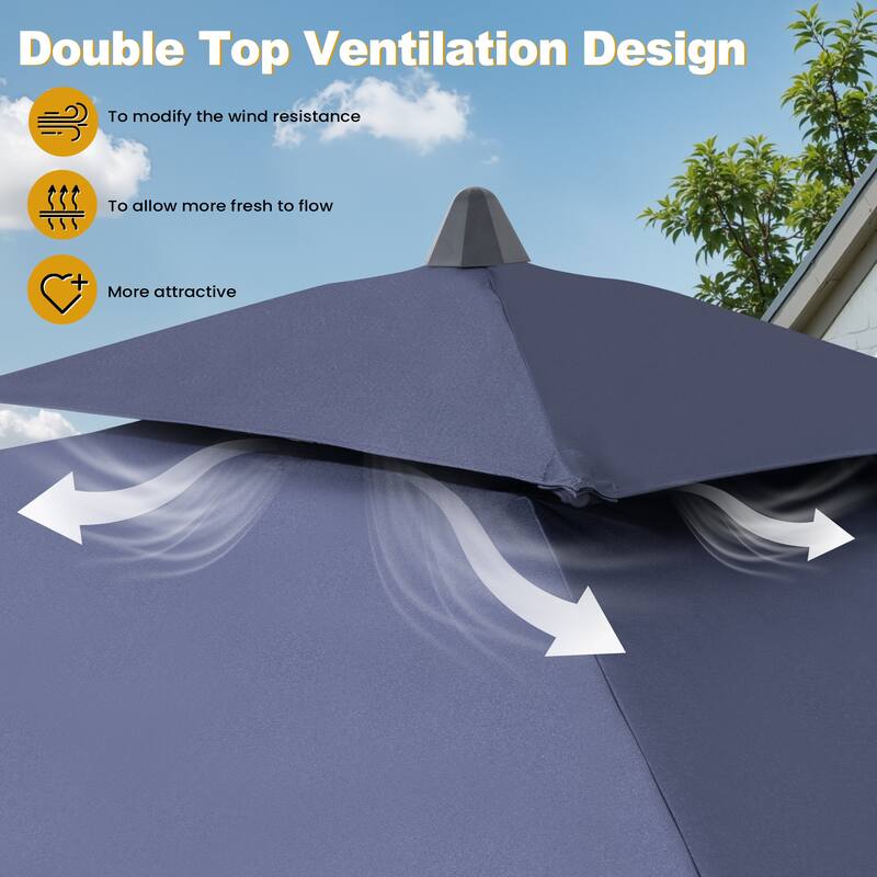 11PC Outdoor Patio Dining Set WoodLike Aluminum Umbrella Hole Table with Folding Chair,Double Top Market Umbrella and Wheel Base