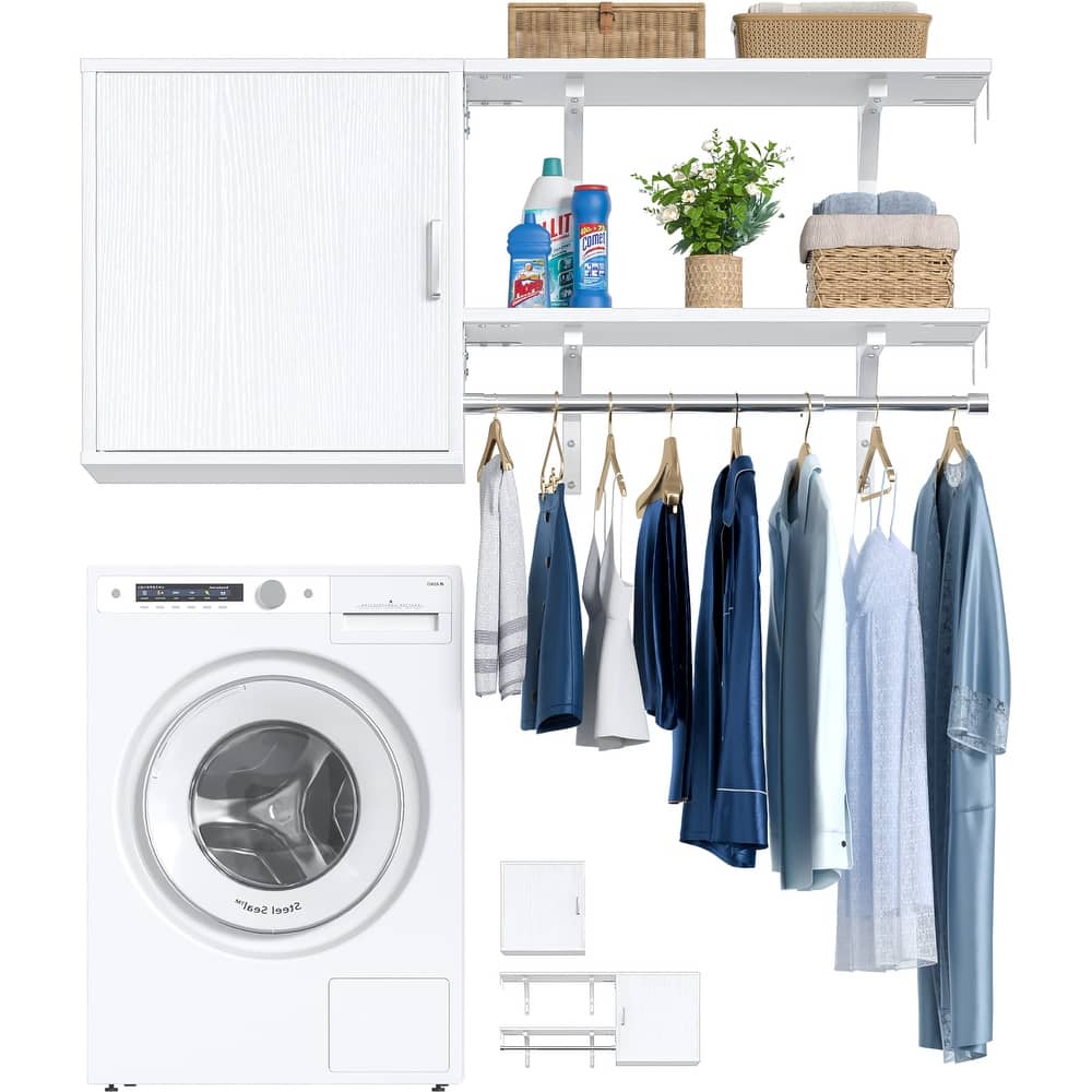 65''W Reversible Laundry Storage Cabinet with Doors and Storage Shelves and Shelf Towers